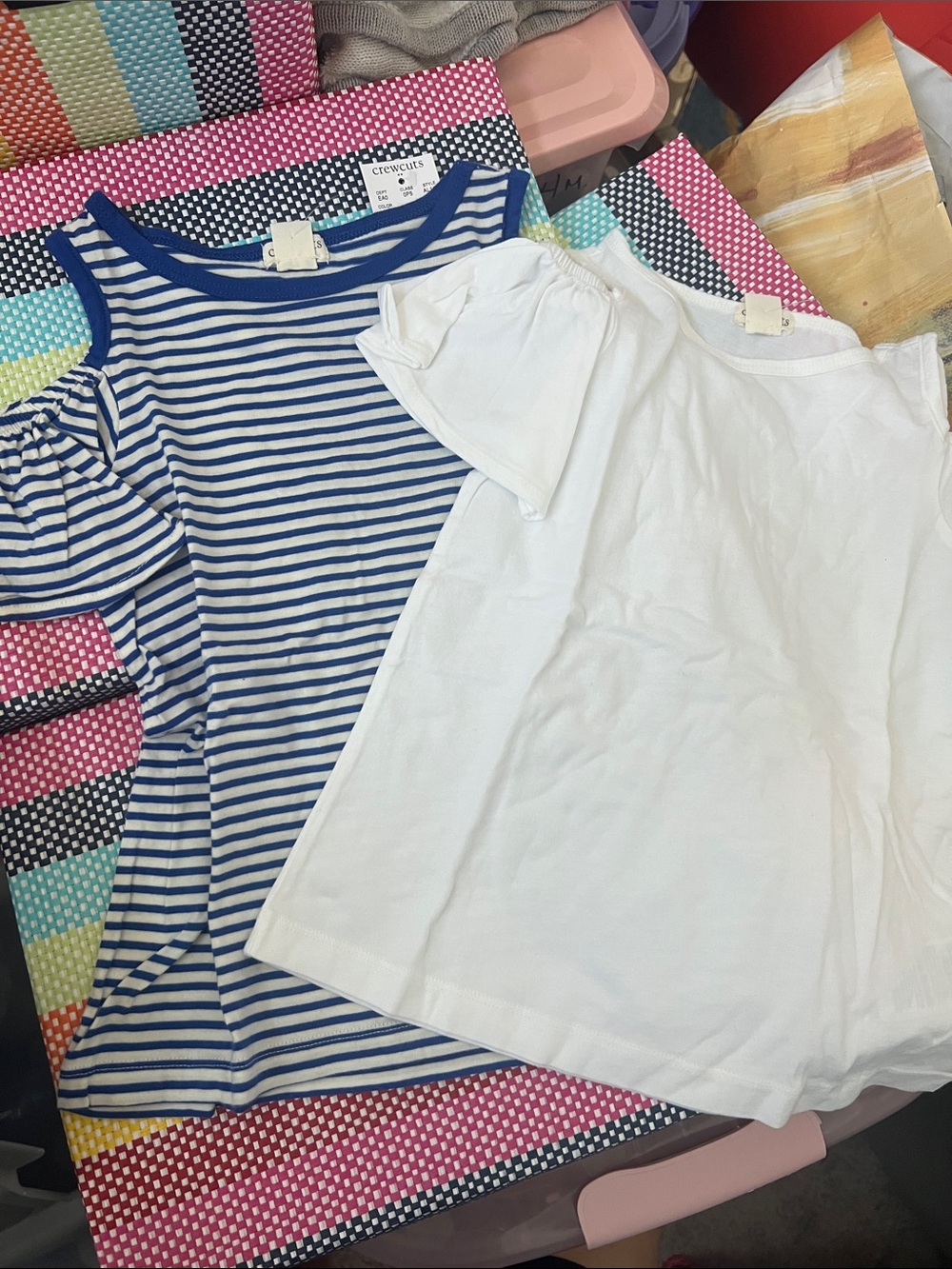 2 Crewcuts Blue & White Cold-Shoulder Tops and Solid white NWT
